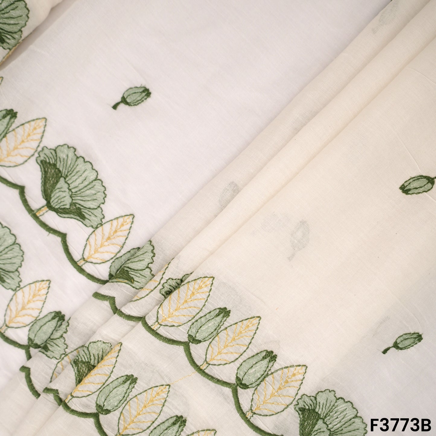 Thread Embroidered Cambric Cotton Fabric- F3773