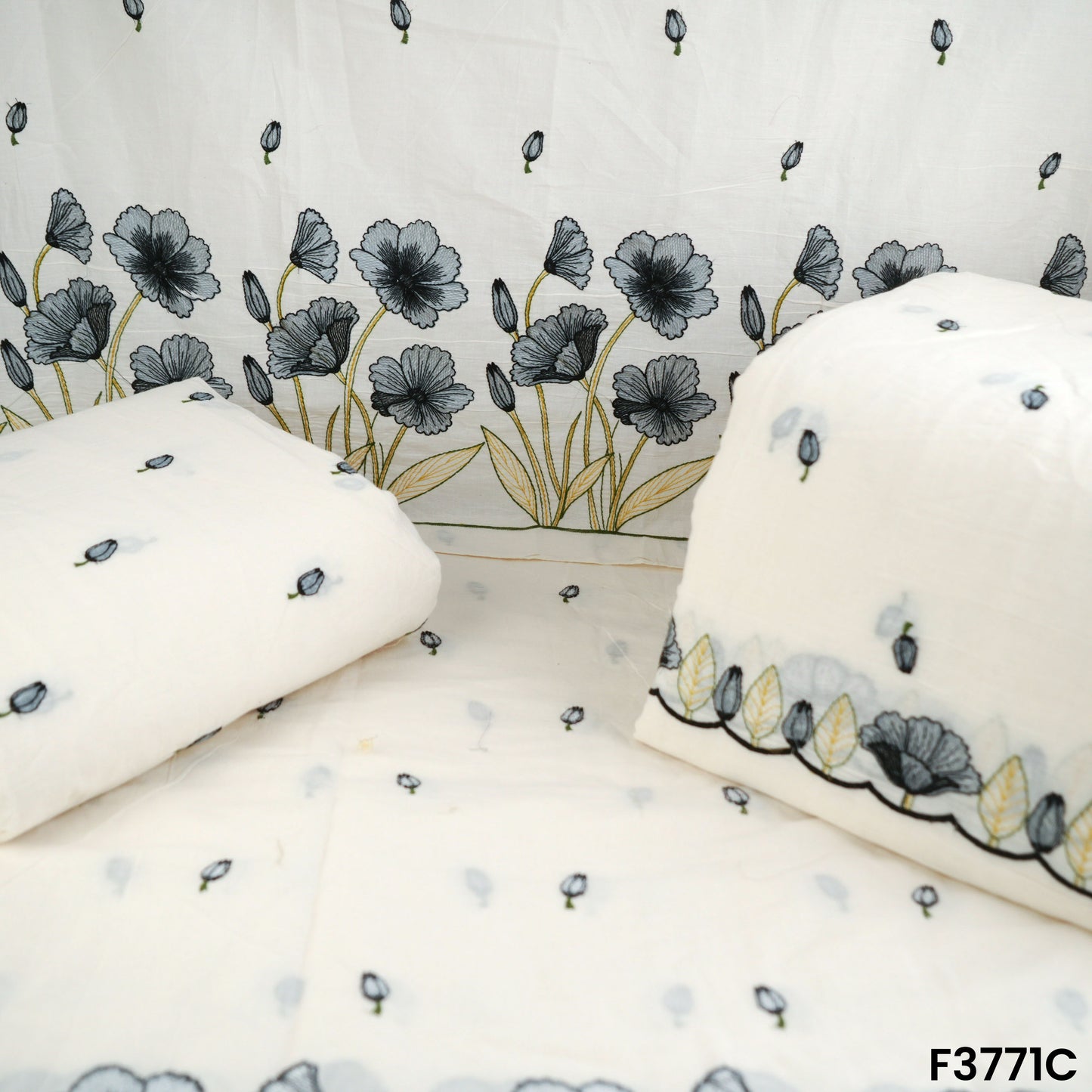 Thread Embroidered Cambric Cotton Fabric-F3771