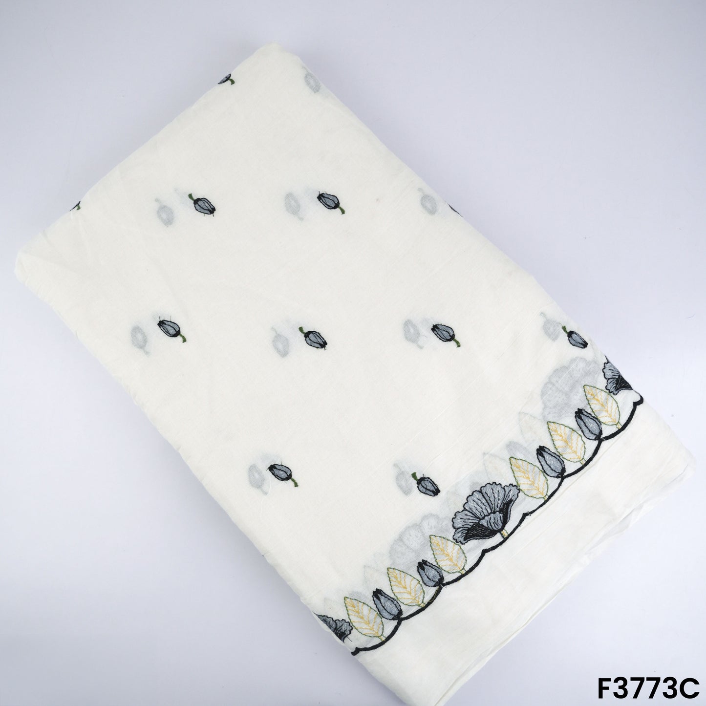 Thread Embroidered Cambric Cotton Fabric- F3773