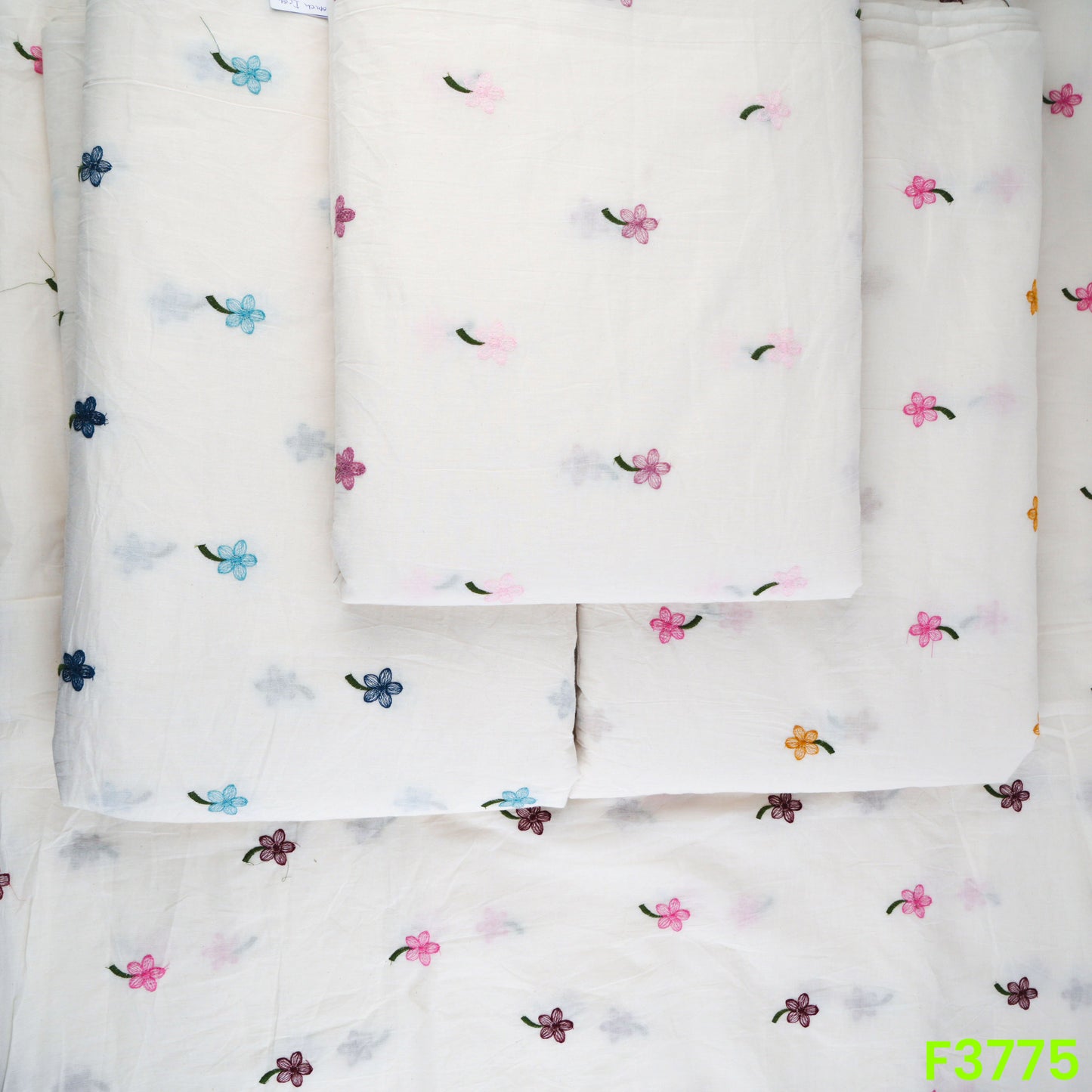 Thread Embroidered Cambric Cotton Fabric- F3775