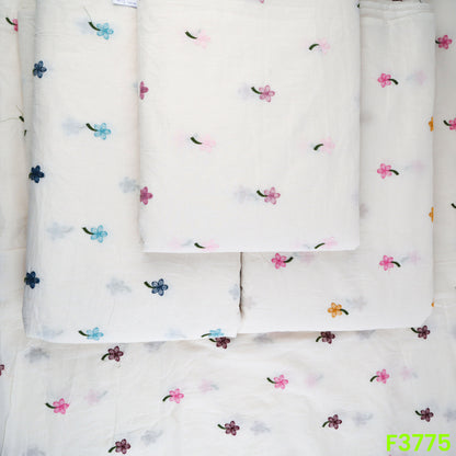 Thread Embroidered Cambric Cotton Fabric- F3775
