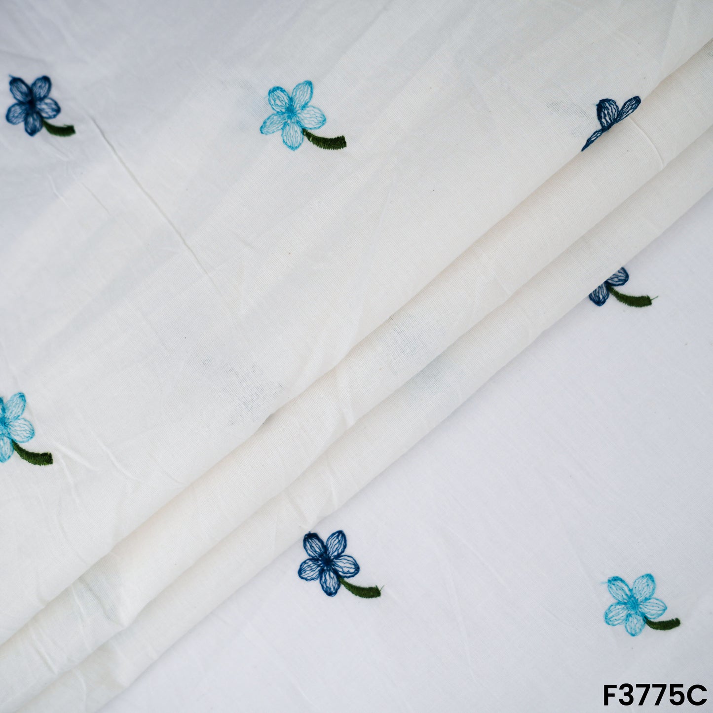 Thread Embroidered Cambric Cotton Fabric- F3775