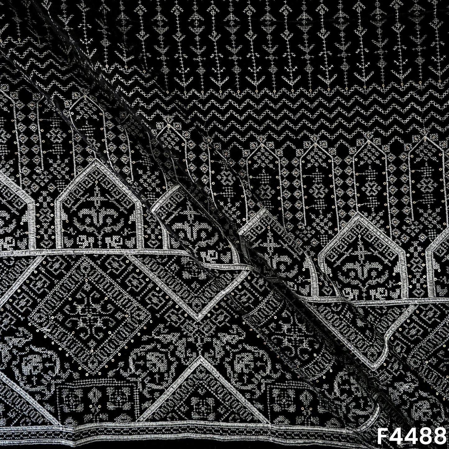 Embroidered Thread Sequins Velvet Fabric - F4488