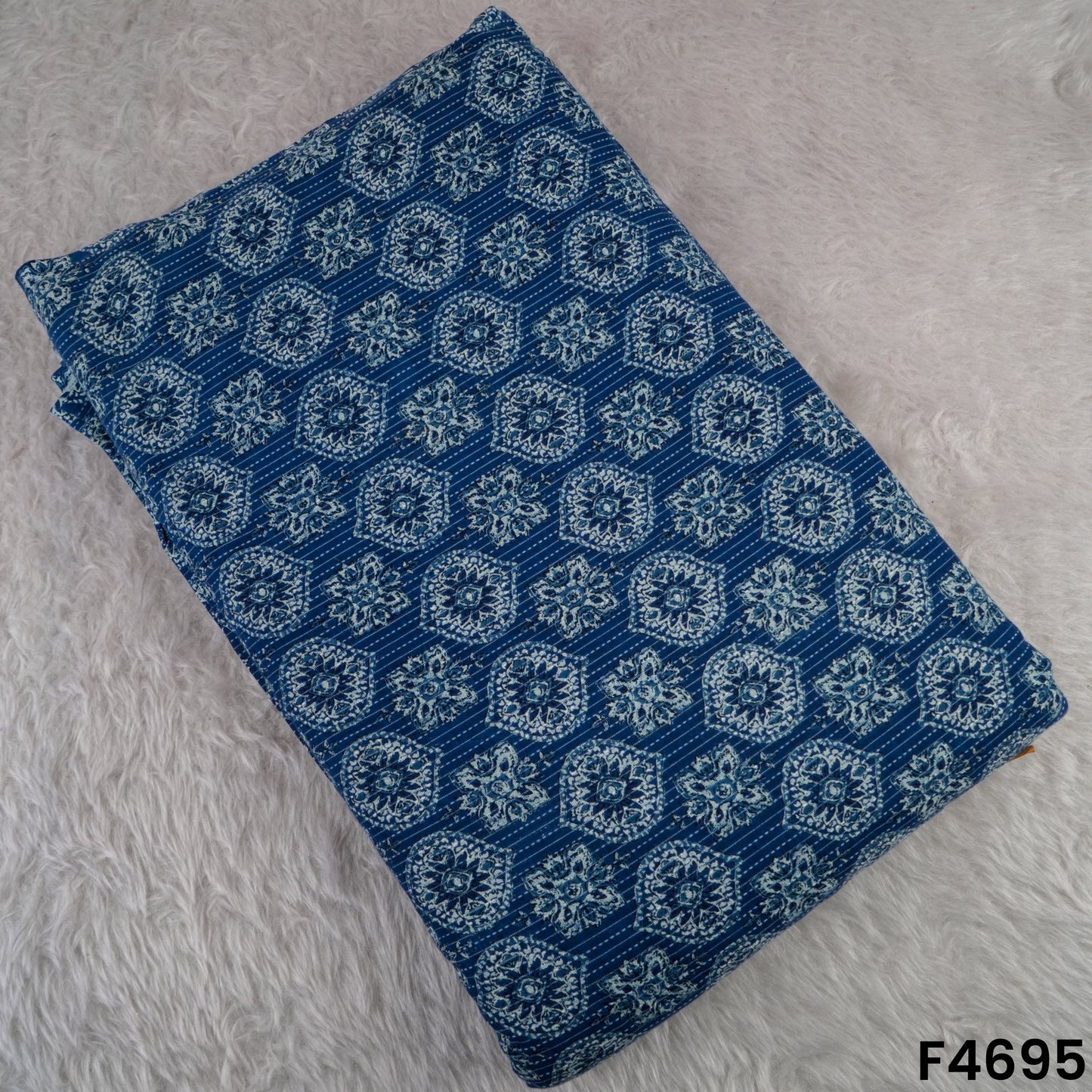 Printed Kantha Stich Cambric Cotton Fabric- F4695