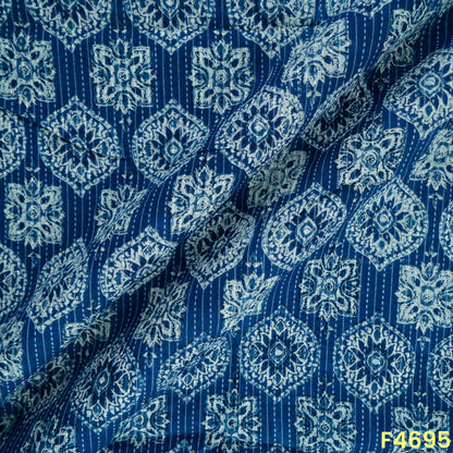 Printed Kantha Stich Cambric Cotton Fabric- F4695
