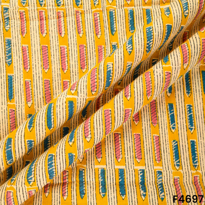 Kalamkari Print Cambric Cotton Fabric- F4697