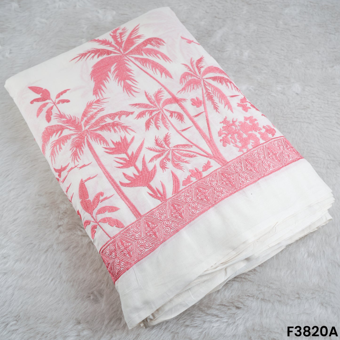 Thread Embroidered Kora Cotton Fabric- F3820