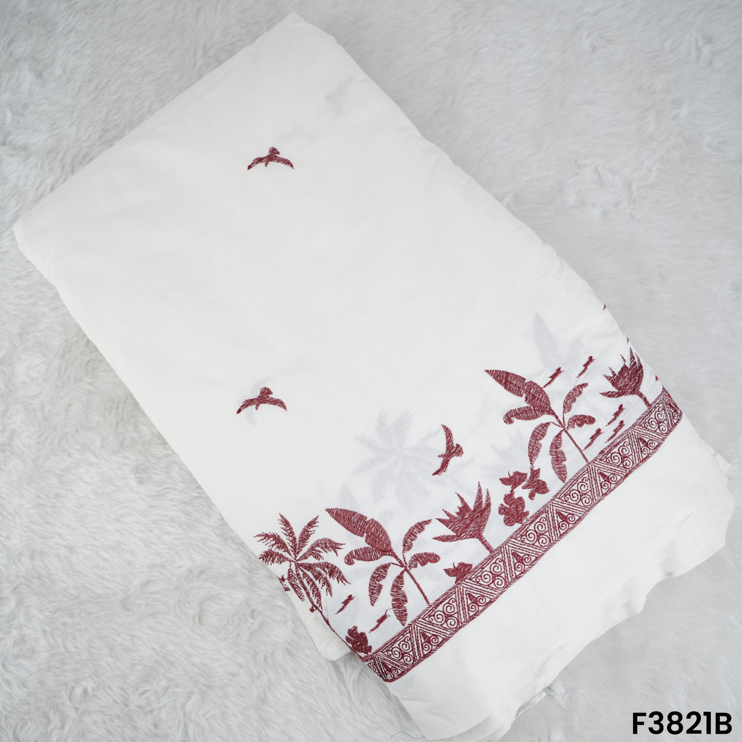 Thread Embroidered Kora Cotton Fabric- F3821