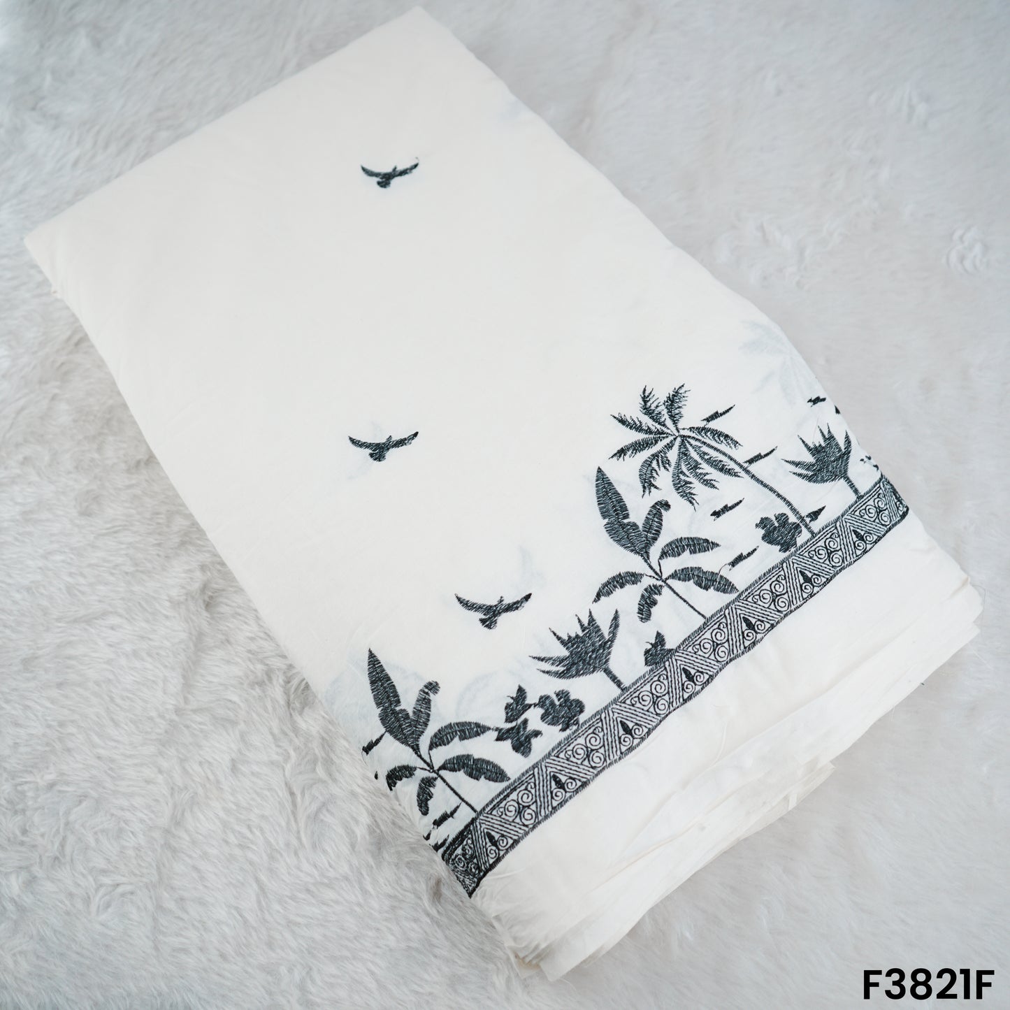 Thread Embroidered Kora Cotton Fabric- F3821