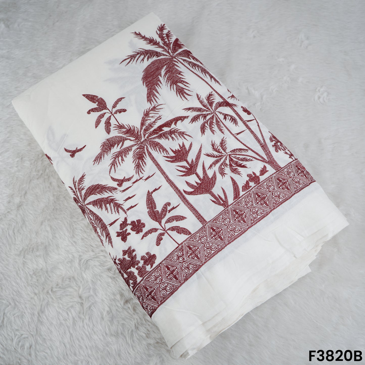 Thread Embroidered Kora Cotton Fabric- F3820