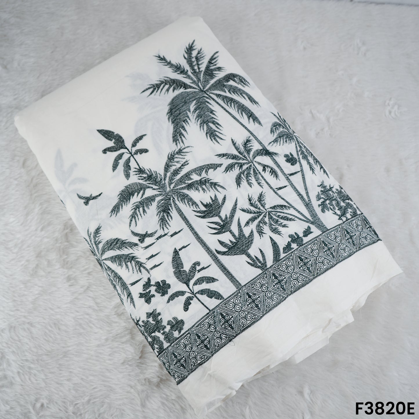 Thread Embroidered Kora Cotton Fabric- F3820