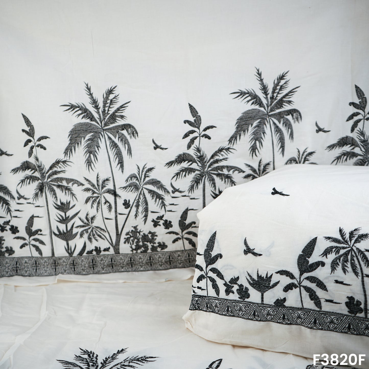 Thread Embroidered Kora Cotton Fabric- F3820