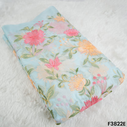 Thread Embroidered Organza Fabric- F3822