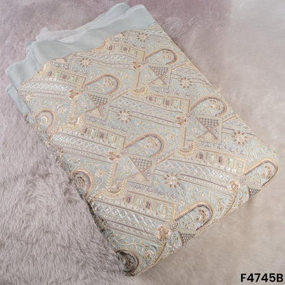 Thread Sequins Embroidered Satin Silk Fabric- F4745