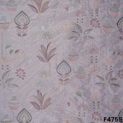 Thread Sequins Embroidered Cotton Silk Fabric- F4759