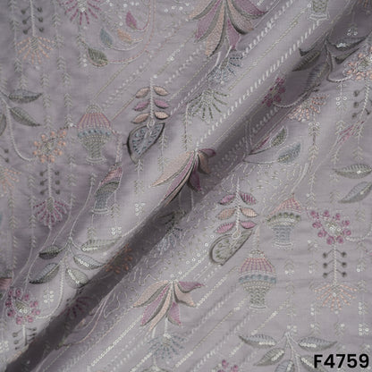 Thread Sequins Embroidered Cotton Silk Fabric- F4759