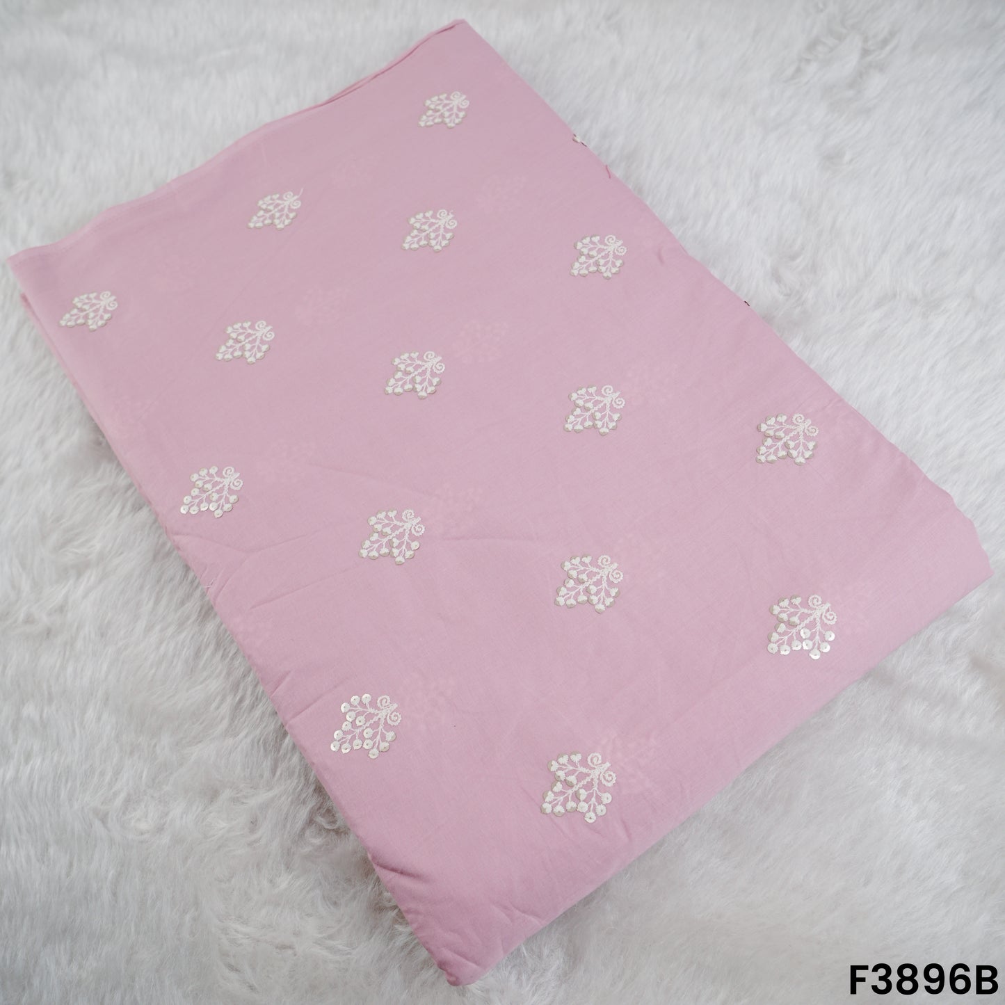 Thread Sequins Embroidered Cambric Cotton Fabric- F3896