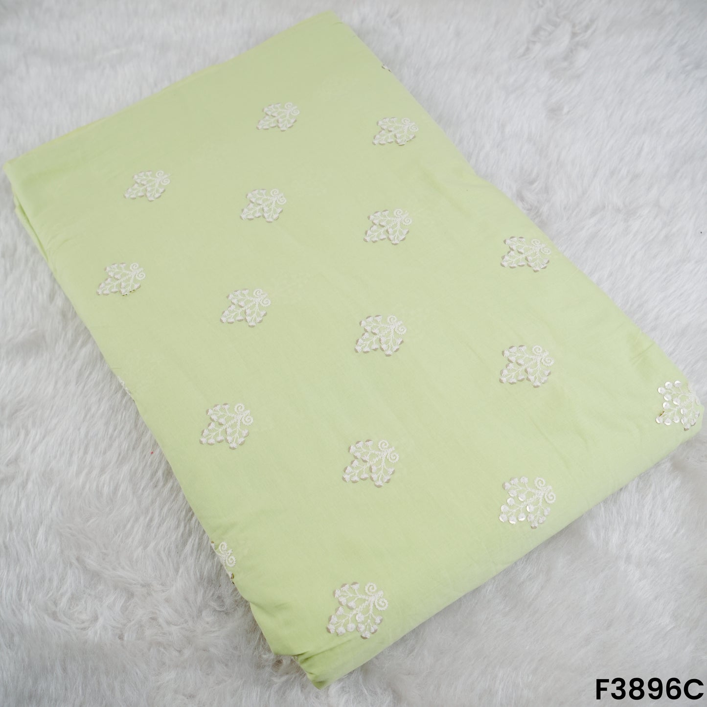 Thread Sequins Embroidered Cambric Cotton Fabric- F3896