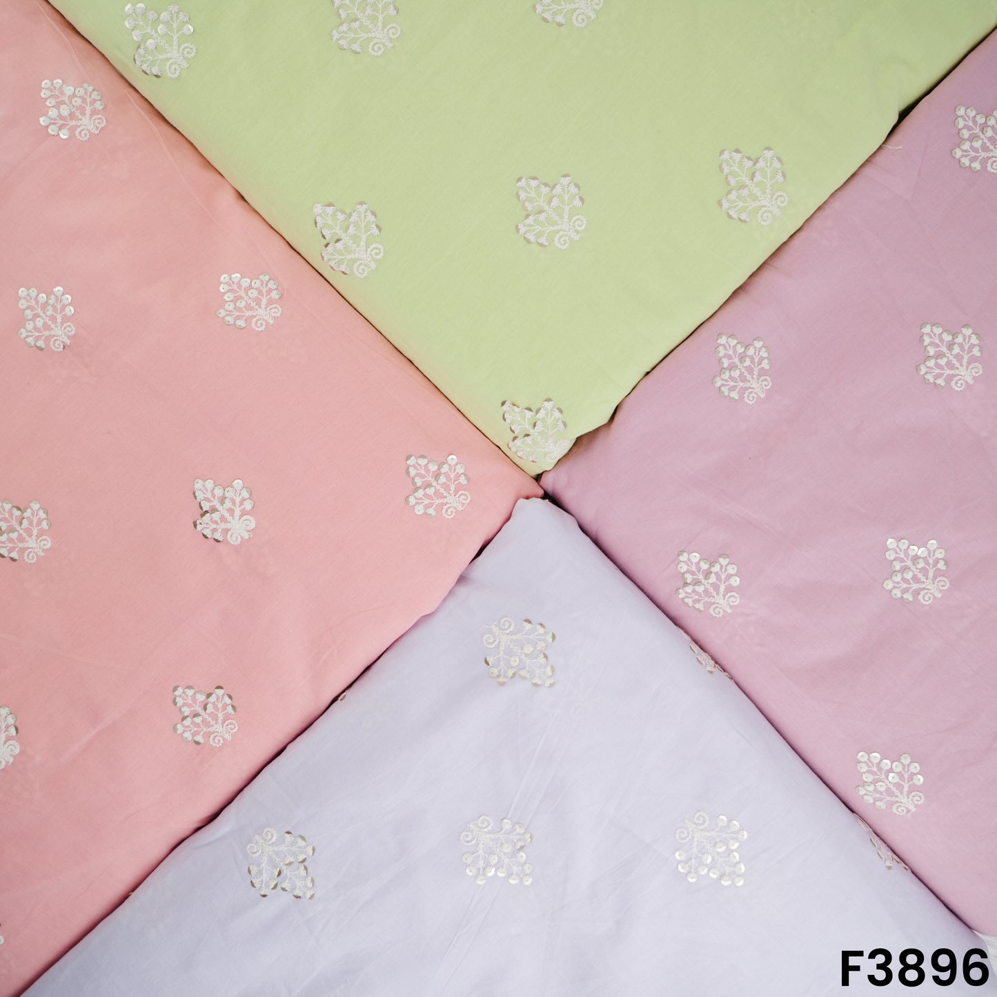 Thread Sequins Embroidered Cambric Cotton Fabric- F3896