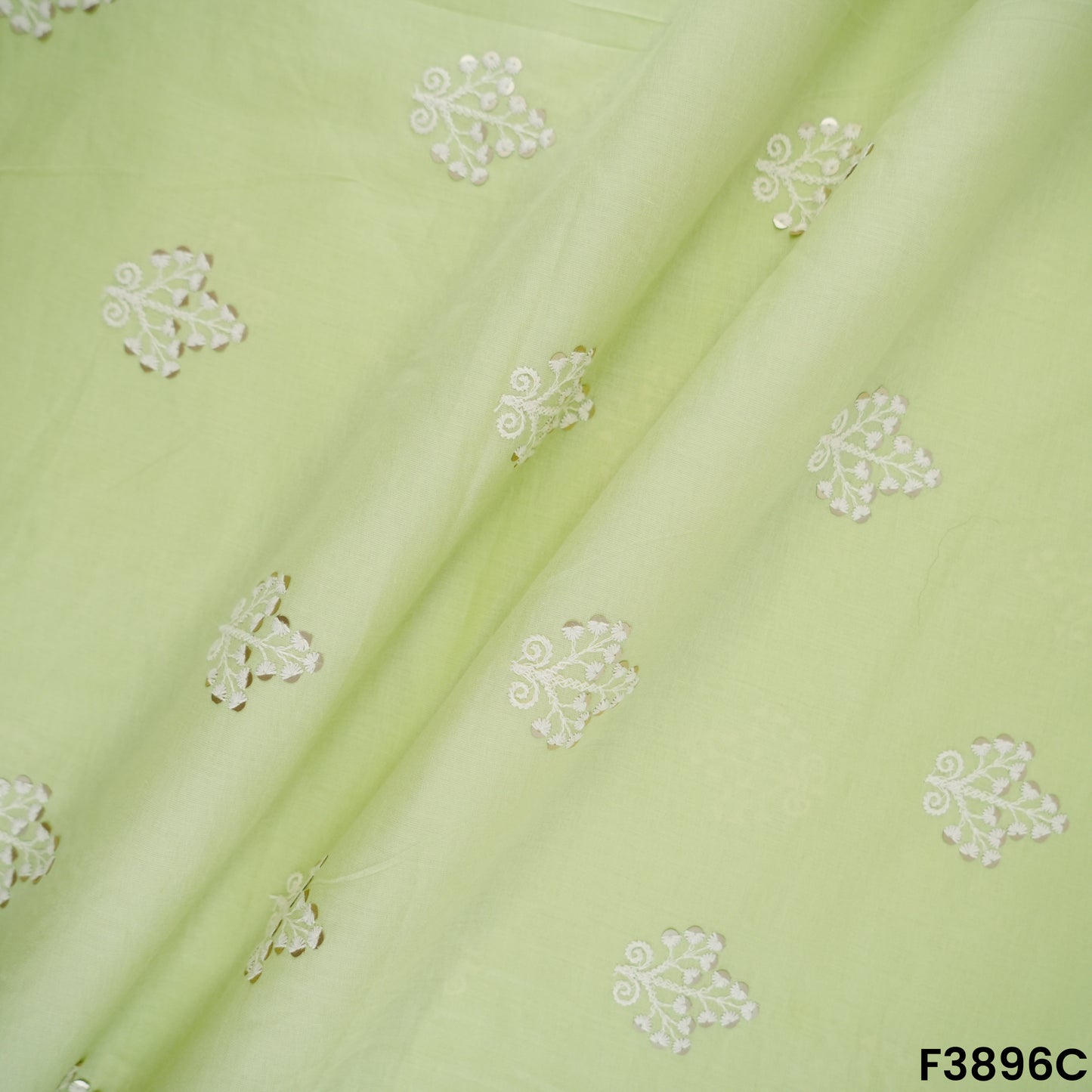 Thread Sequins Embroidered Cambric Cotton Fabric- F3896