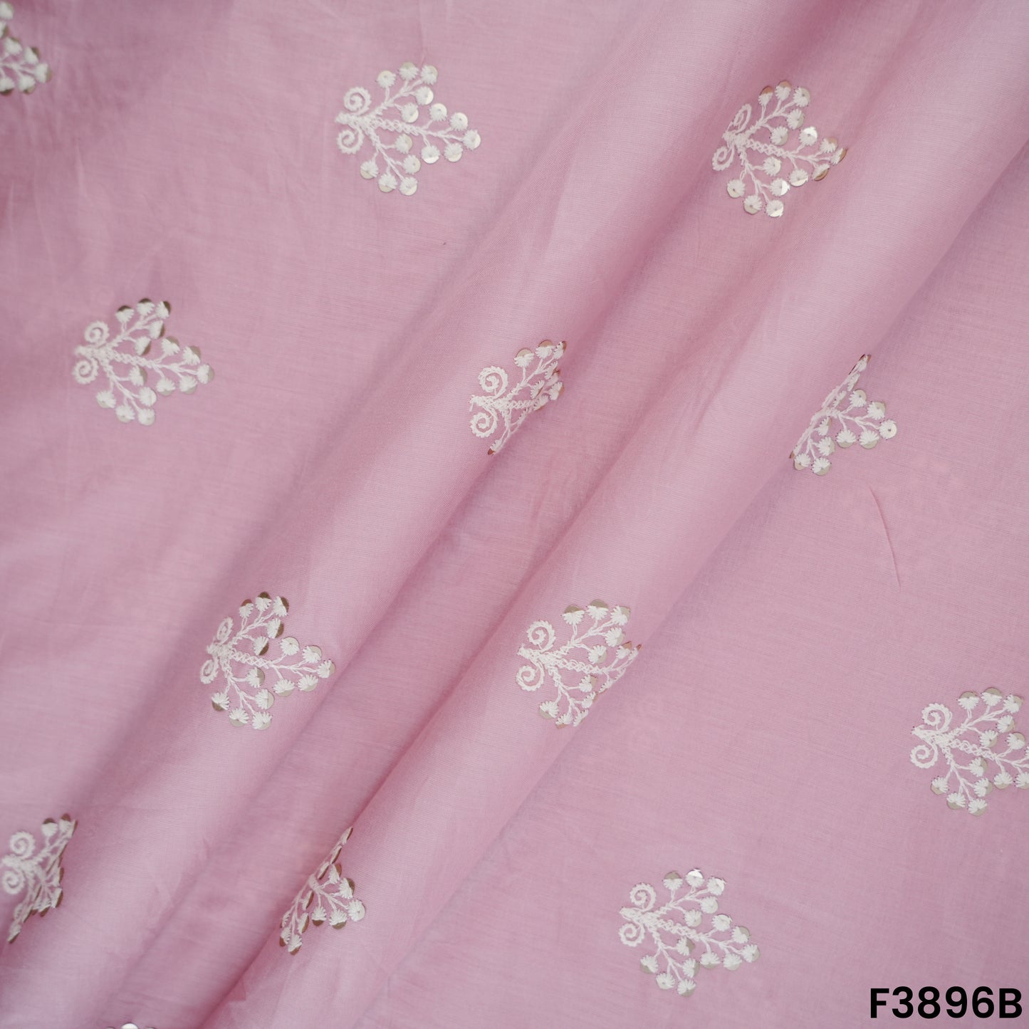 Thread Sequins Embroidered Cambric Cotton Fabric- F3896