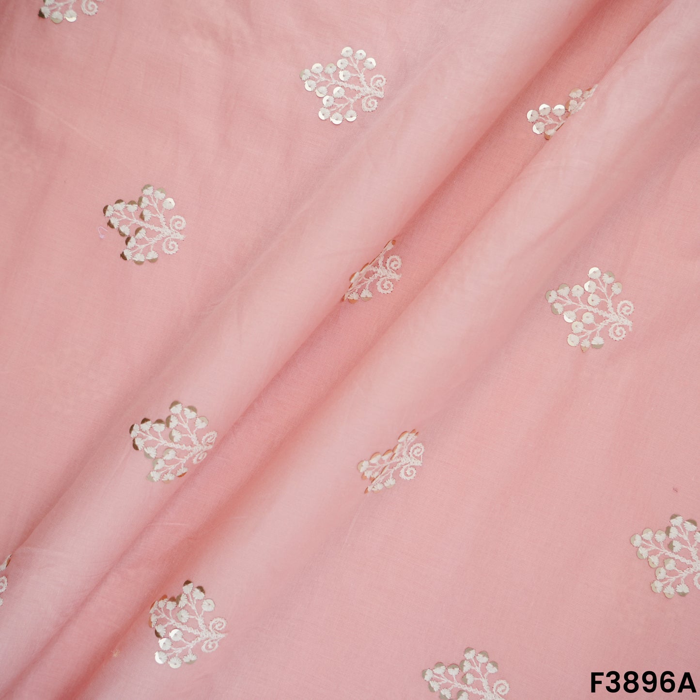 Thread Sequins Embroidered Cambric Cotton Fabric- F3896