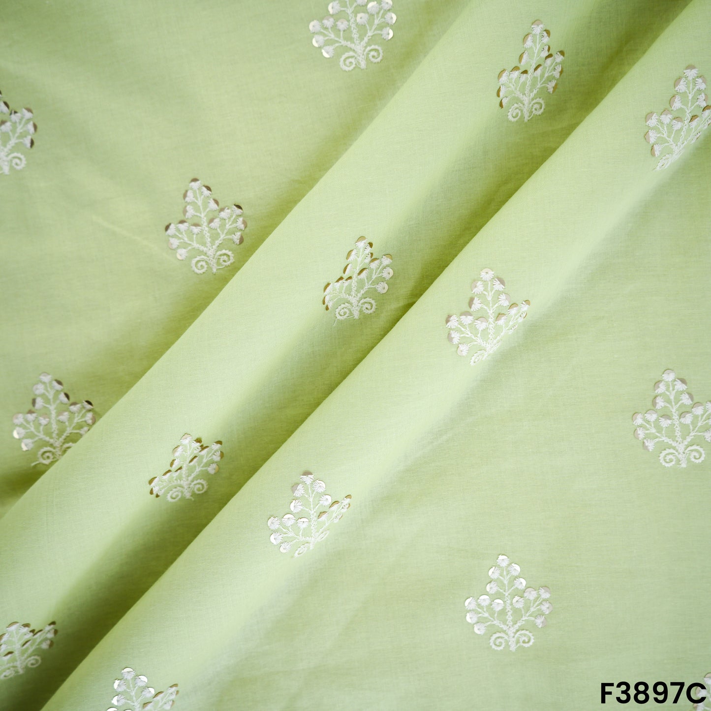 Thread Sequins Embroidered Cambric Cotton Fabric- F3897