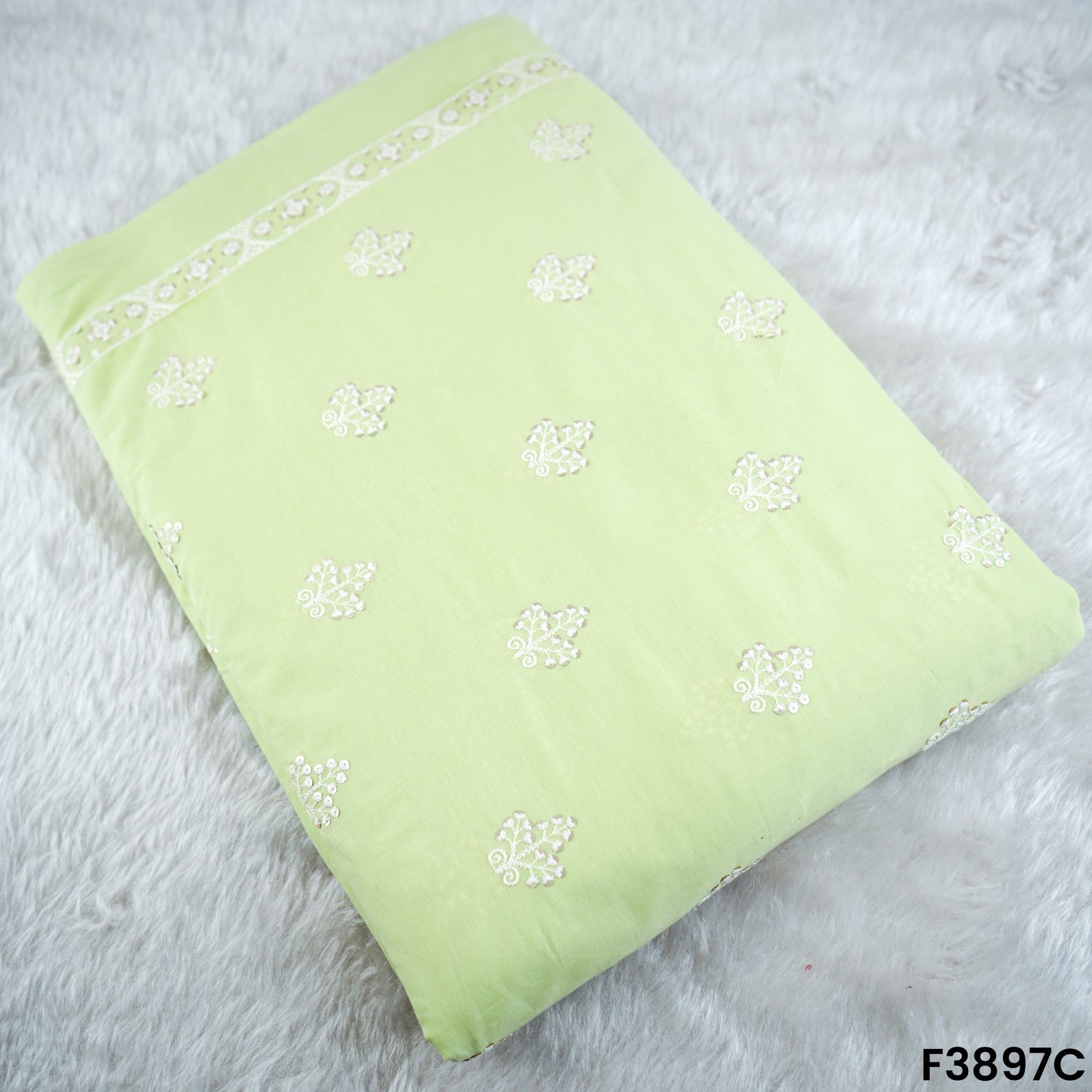 Thread Sequins Embroidered Cambric Cotton Fabric- F3897