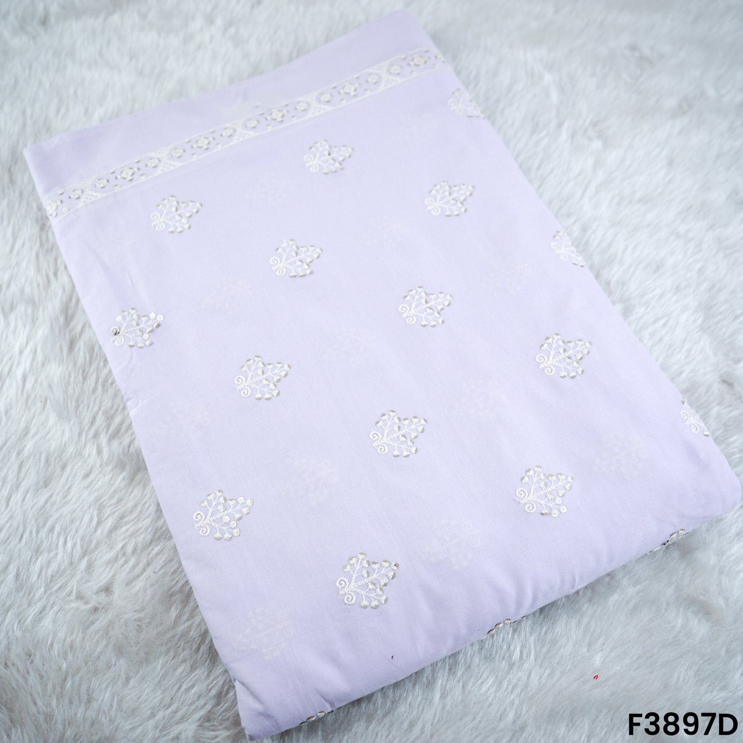 Thread Sequins Embroidered Cambric Cotton Fabric- F3897