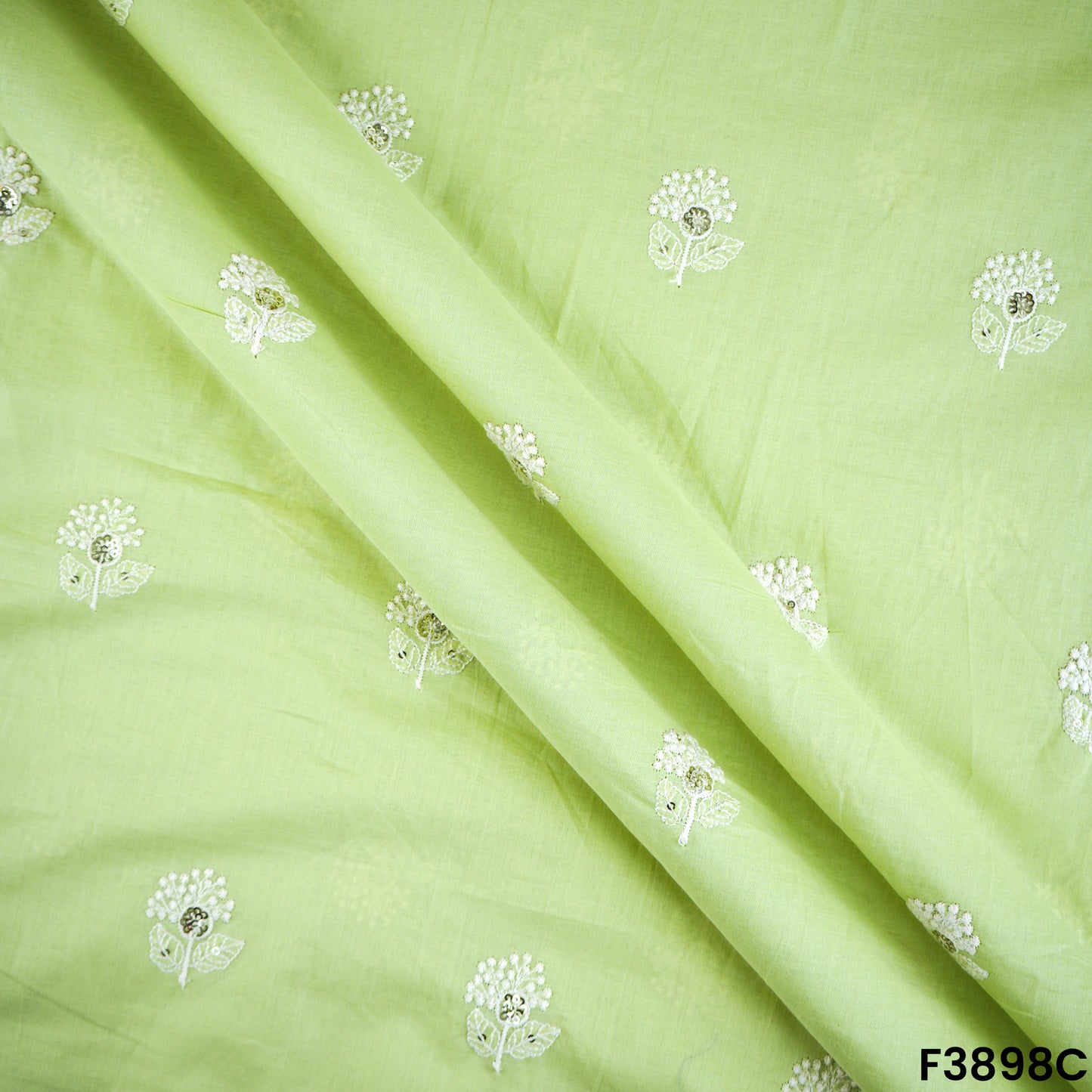 Thread Sequins Embroidered Cambric Cotton Fabric- F3898