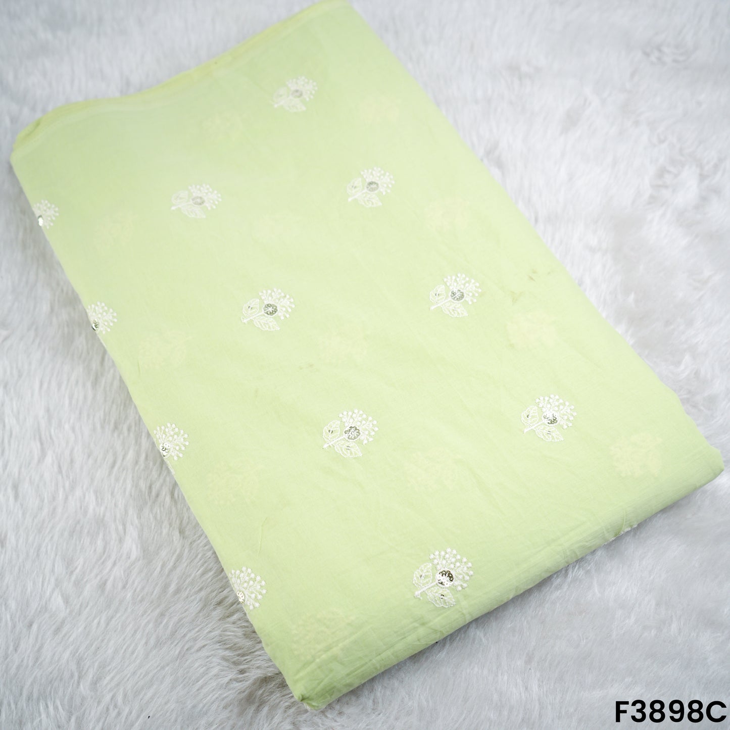 Thread Sequins Embroidered Cambric Cotton Fabric- F3898