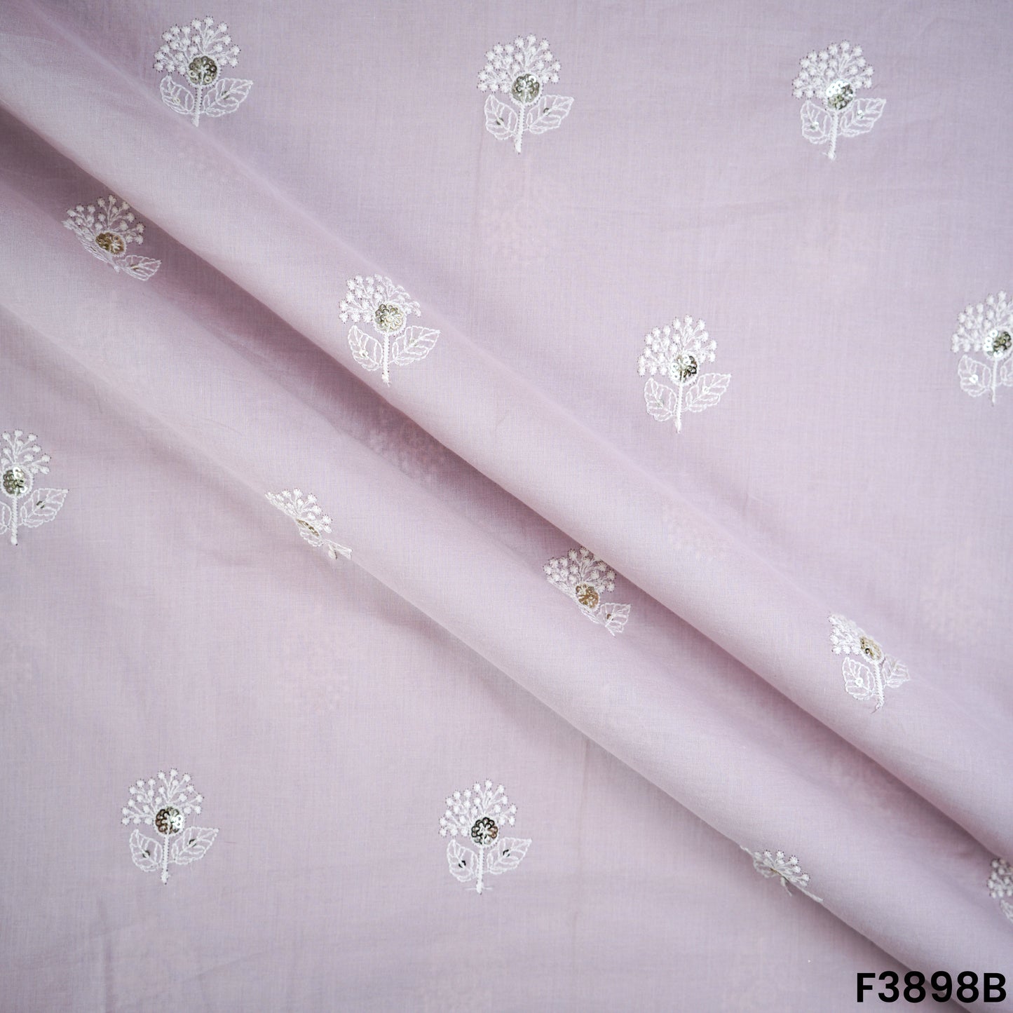 Thread Sequins Embroidered Cambric Cotton Fabric- F3898