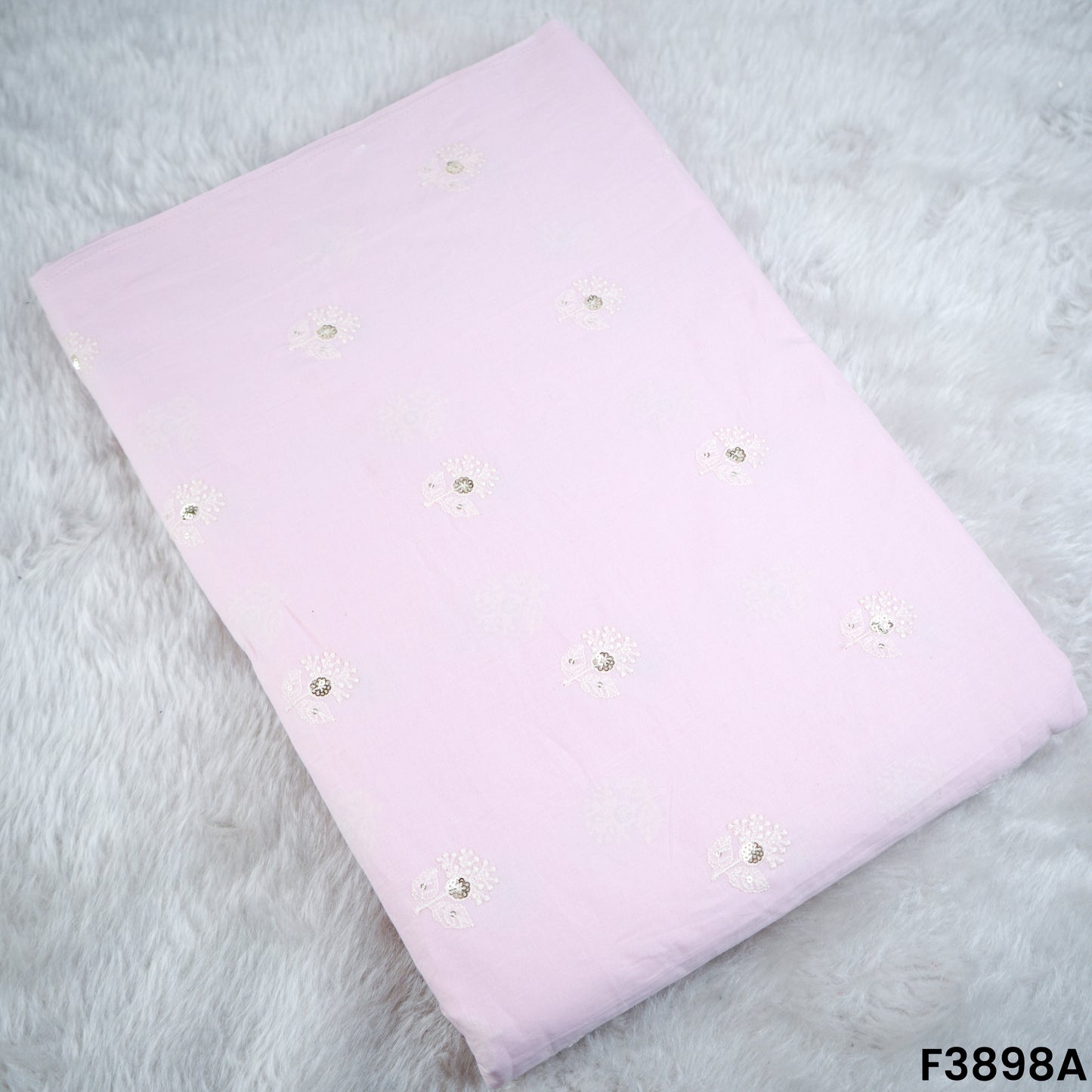 Thread Sequins Embroidered Cambric Cotton Fabric- F3898