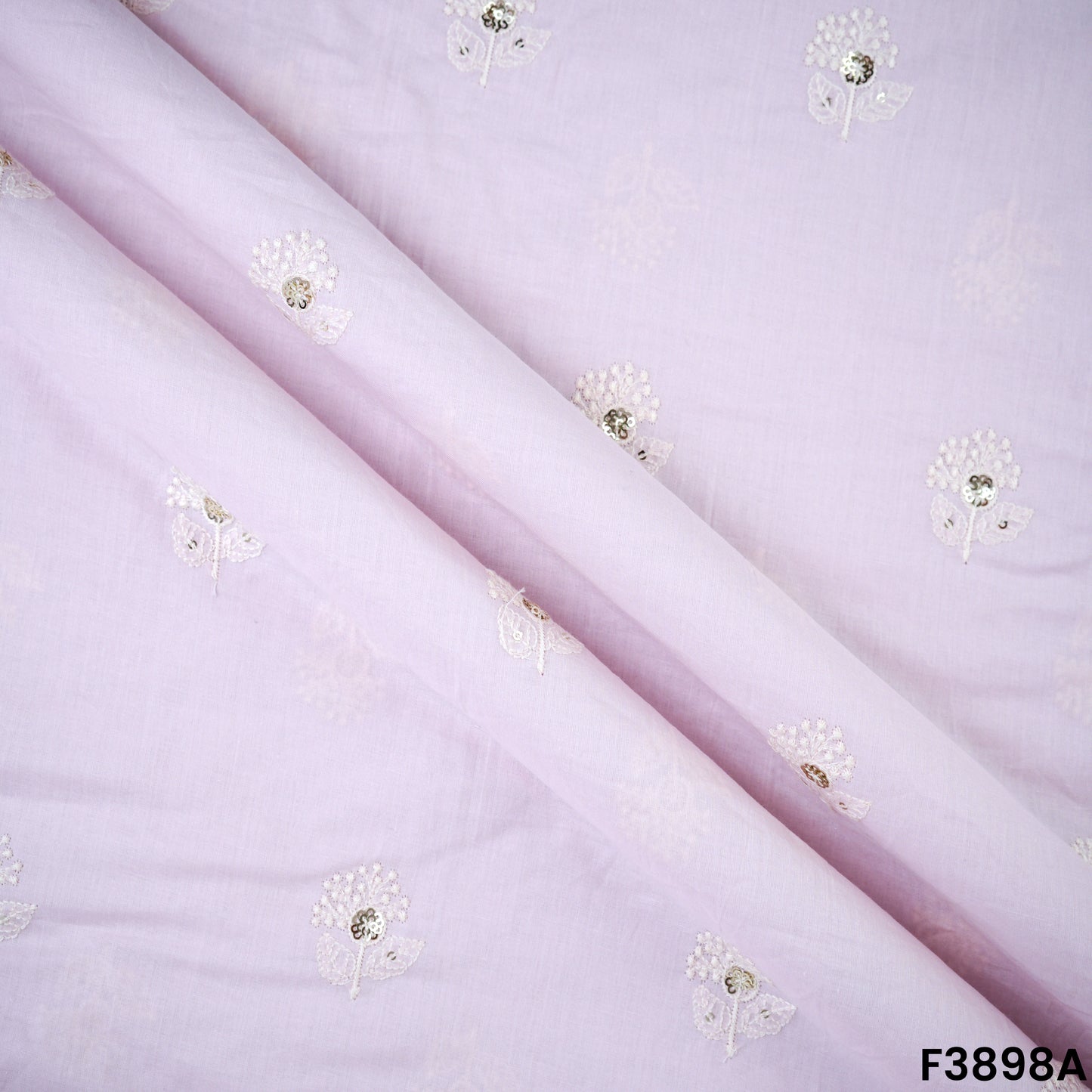Thread Sequins Embroidered Cambric Cotton Fabric- F3898
