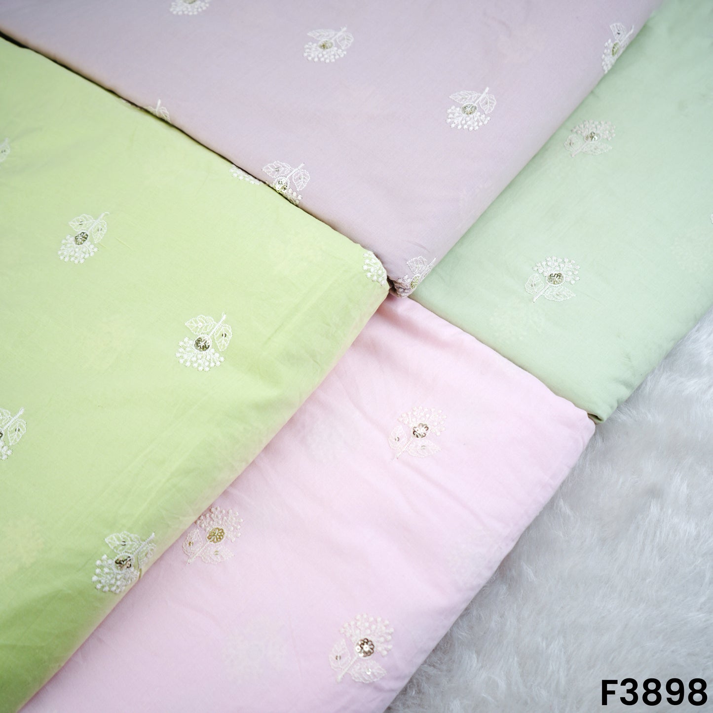 Thread Sequins Embroidered Cambric Cotton Fabric- F3898