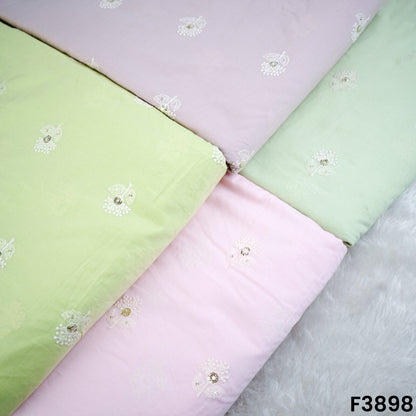 Thread Sequins Embroidered Cambric Cotton Fabric- F3898