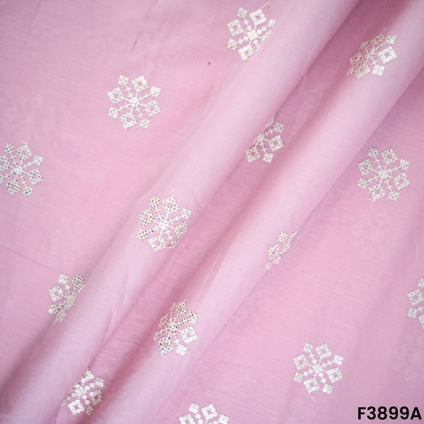 Thread Sequins Embroidered Cambric Cotton Fabric- F3899