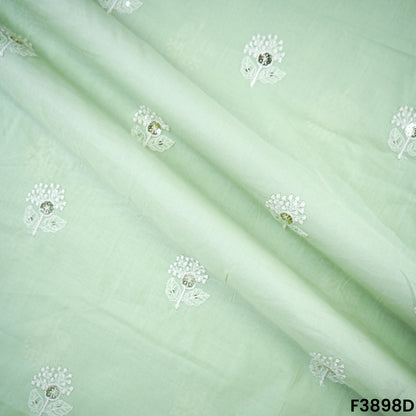 Thread Sequins Embroidered Cambric Cotton Fabric- F3898
