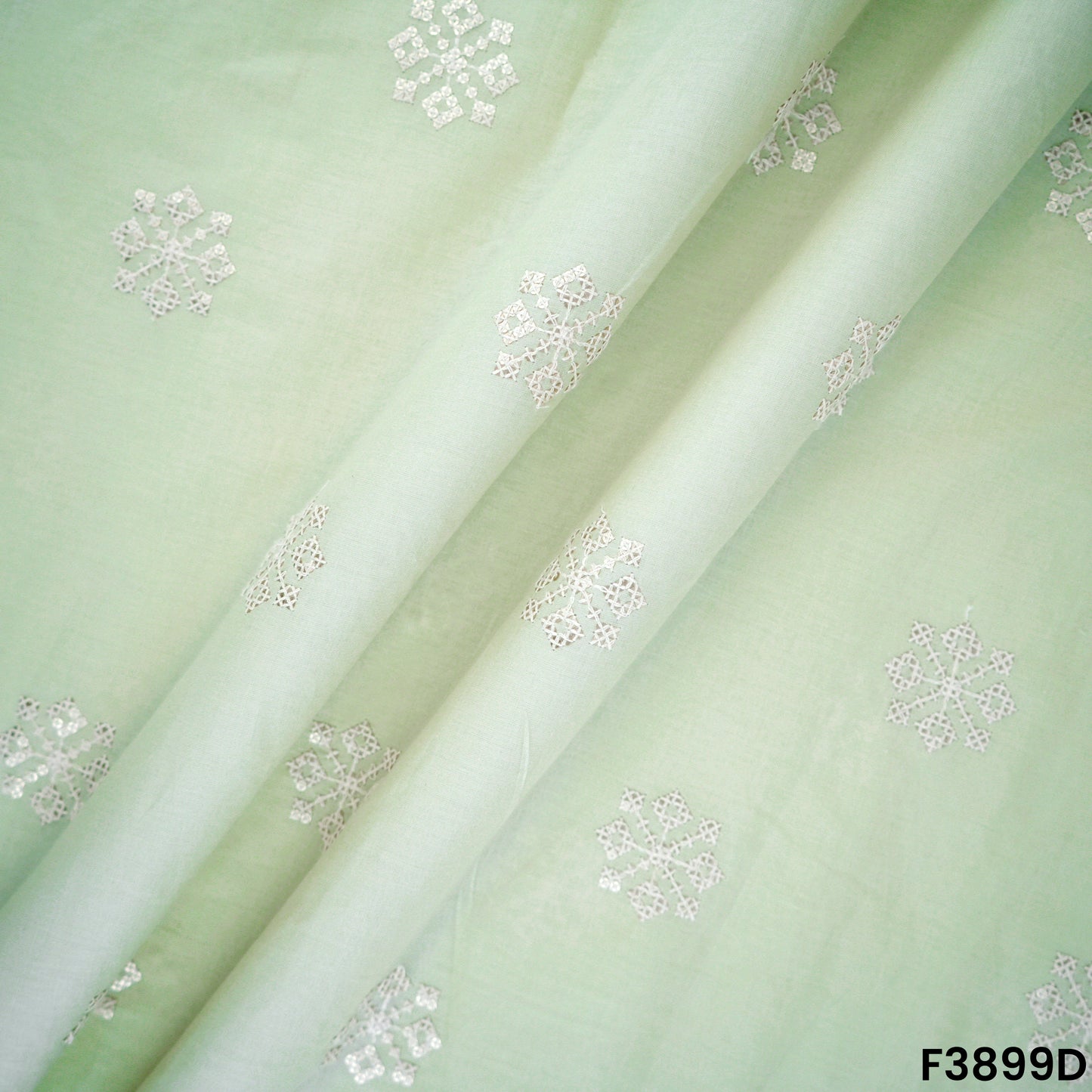 Thread Sequins Embroidered Cambric Cotton Fabric- F3899