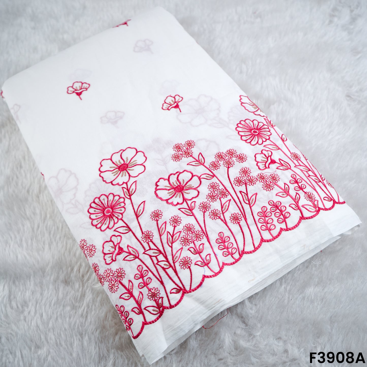 Thread Sequin Embroidered Kora Cotton Fabric- F3908