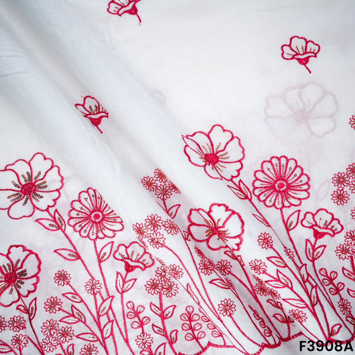 Thread Sequin Embroidered Kora Cotton Fabric- F3908