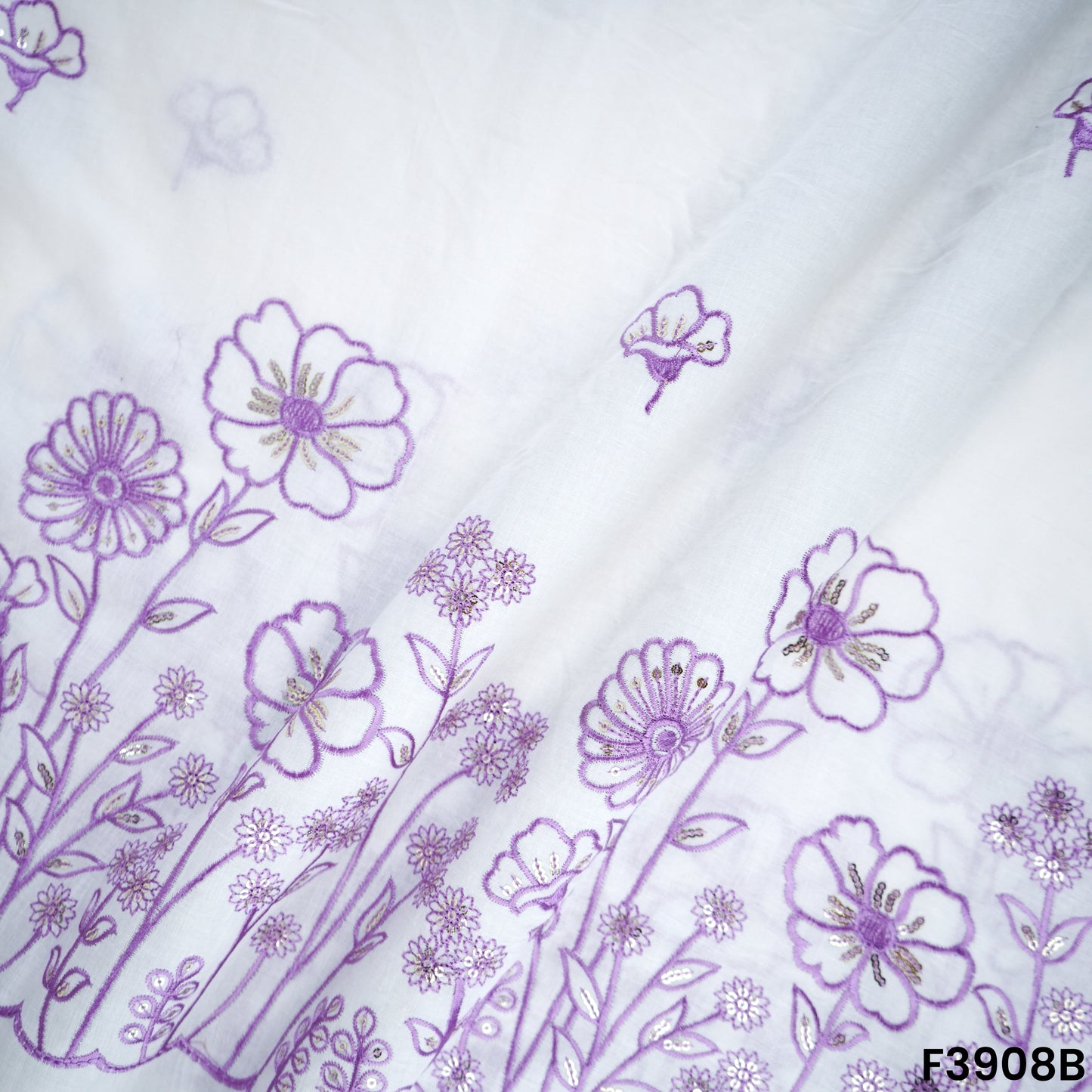 Thread Sequin Embroidered Kora Cotton Fabric- F3908