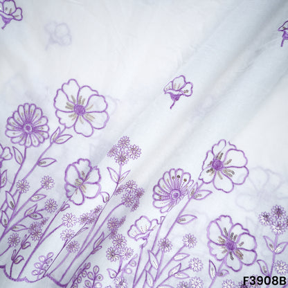 Thread Sequin Embroidered Kora Cotton Fabric- F3908