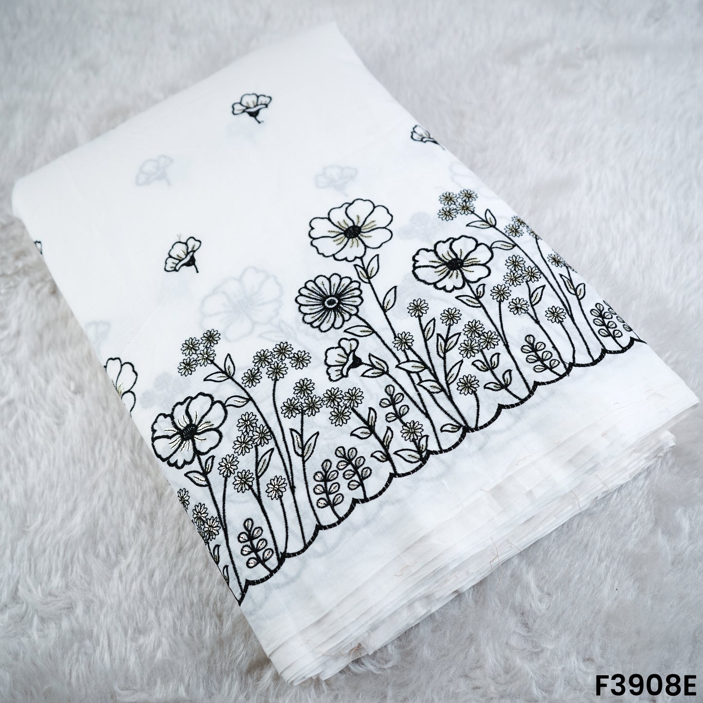 Thread Sequin Embroidered Kora Cotton Fabric- F3908