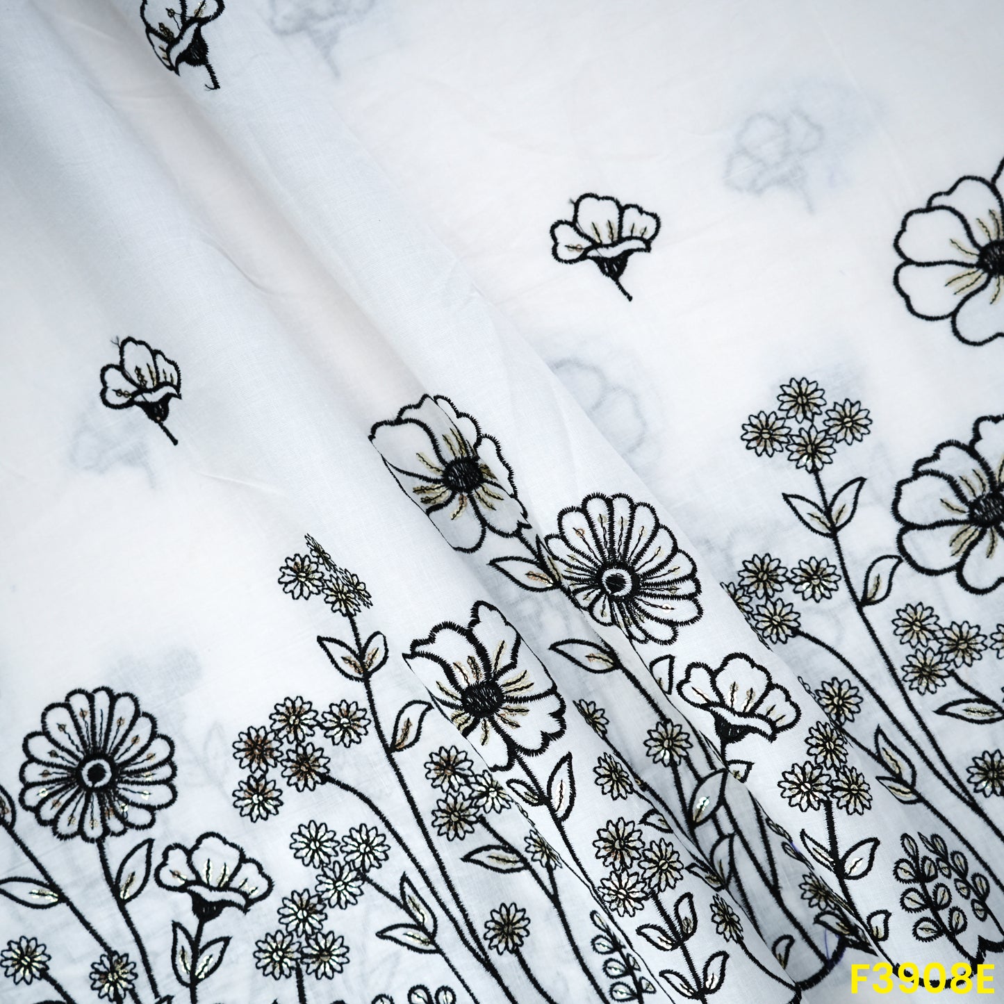 Thread Sequin Embroidered Kora Cotton Fabric- F3908