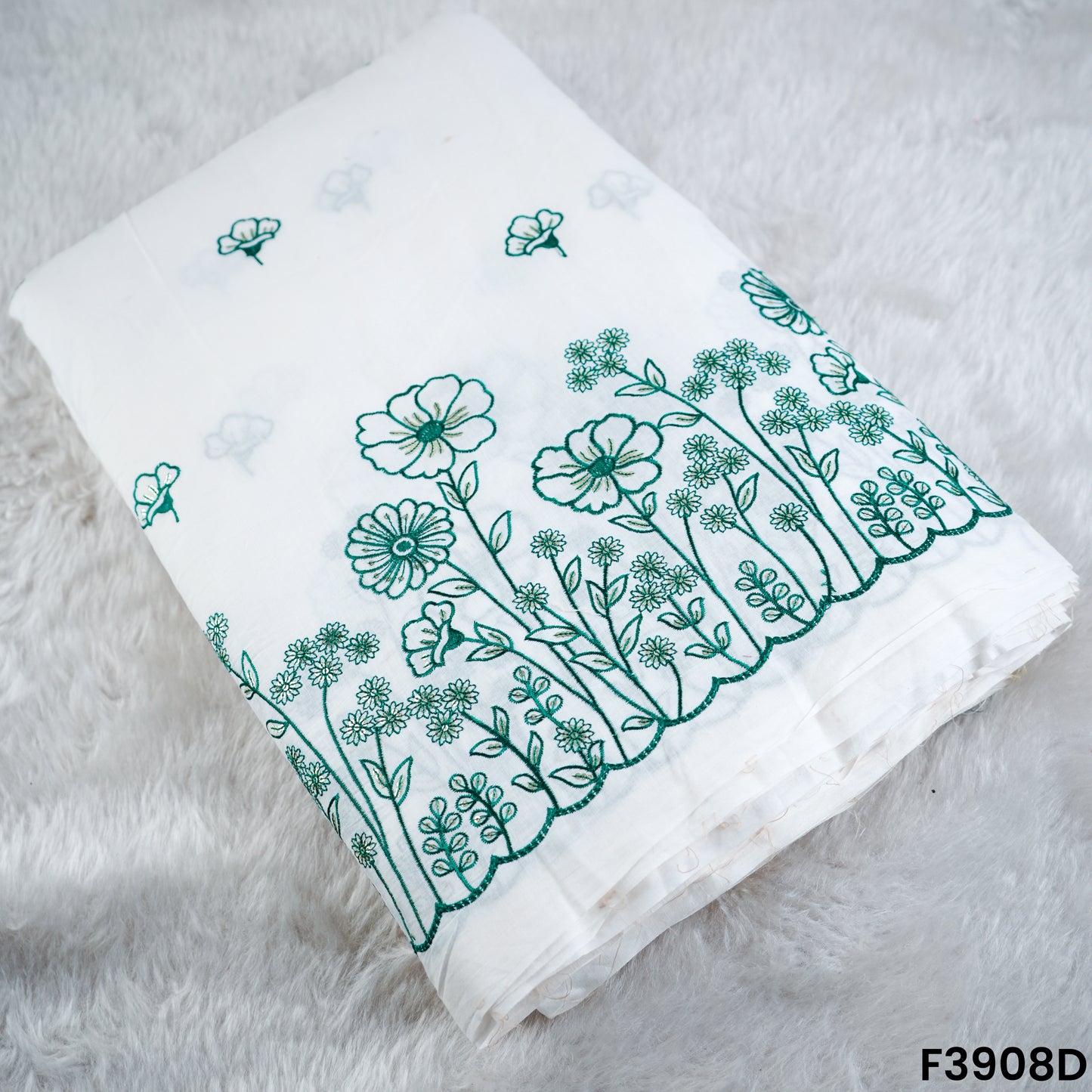 Thread Sequin Embroidered Kora Cotton Fabric- F3908