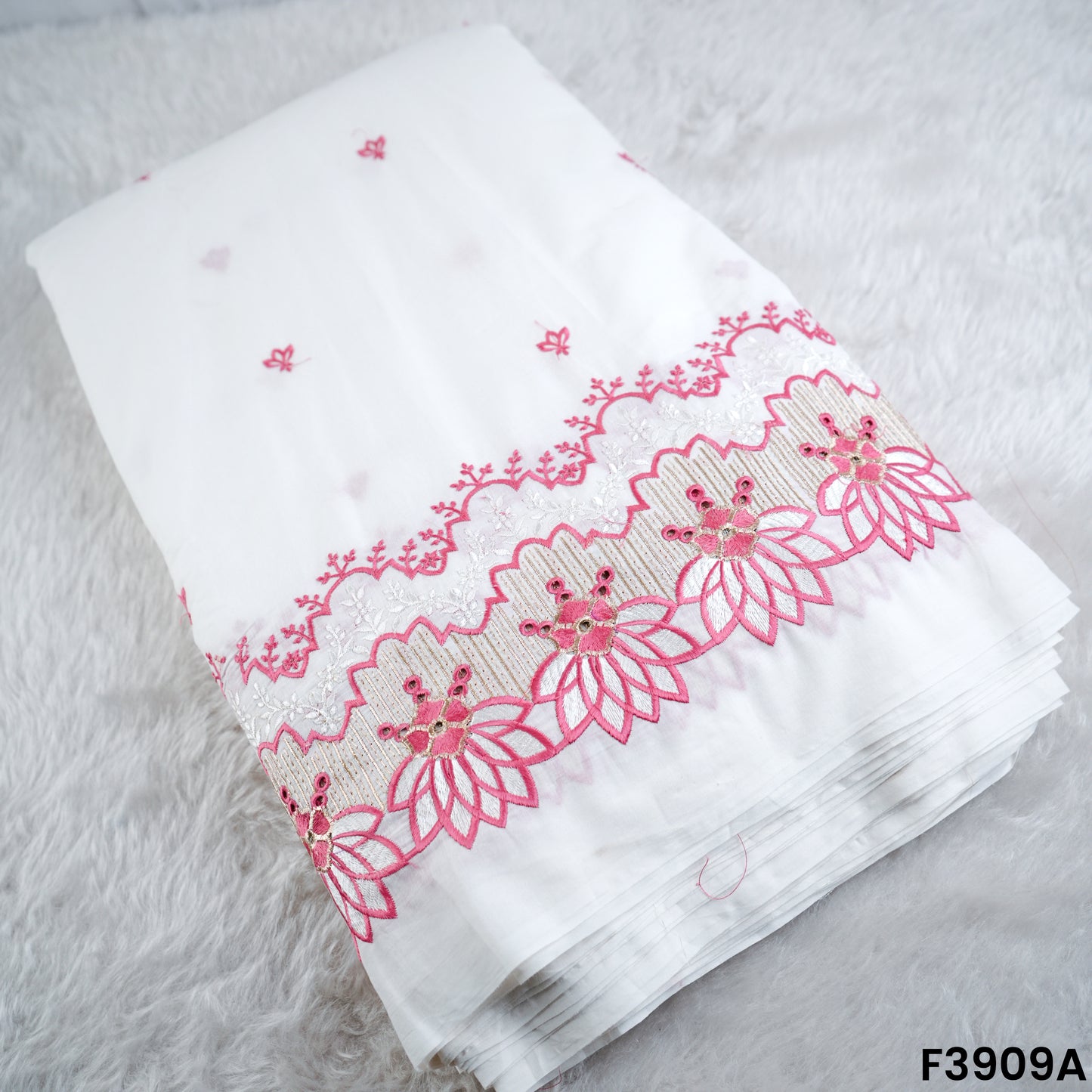 Thread Sequin Embroidered Kora Cotton Fabric- F3909