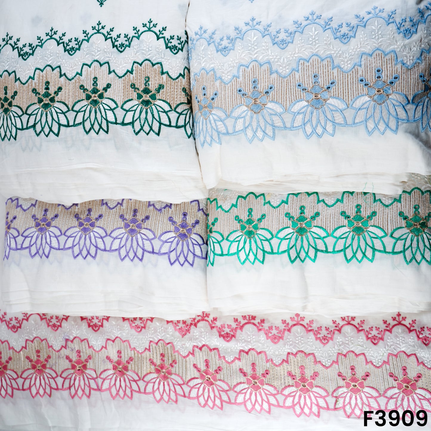 Thread Sequin Embroidered Kora Cotton Fabric- F3909