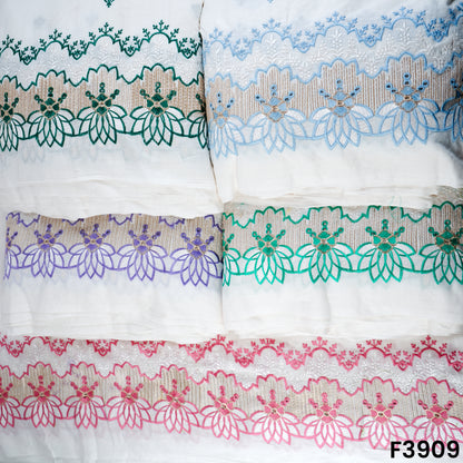 Thread Sequin Embroidered Kora Cotton Fabric- F3909