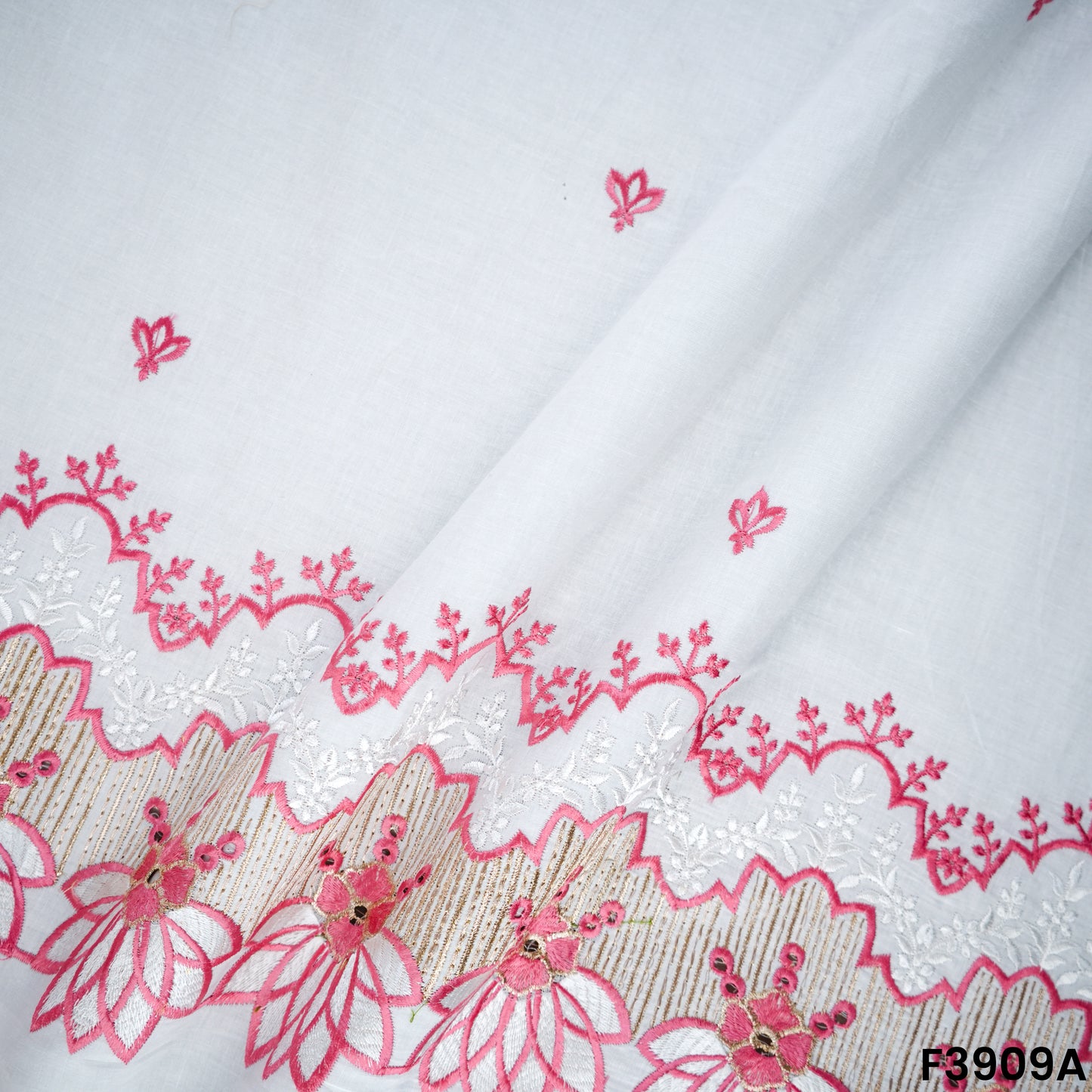 Thread Sequin Embroidered Kora Cotton Fabric- F3909